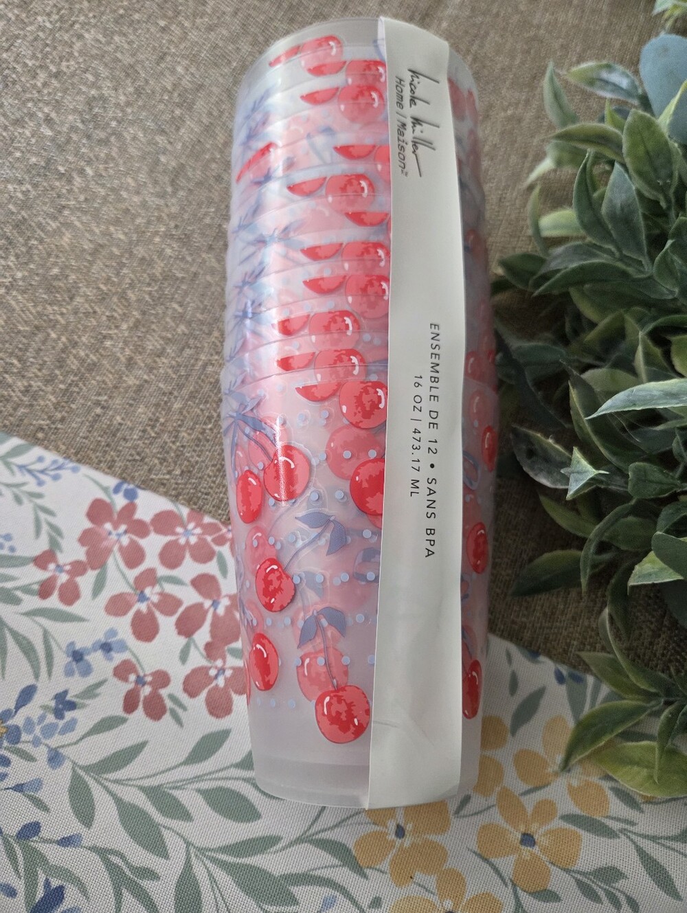 Nicole Miller Cherry-Print Reusable   Melamine Tumblers - Red/Purple